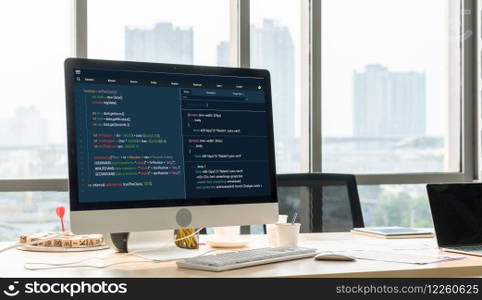 Software development programming on computer screen for modish application and program coding. Software development programming on computer screen for modish application