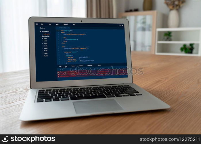 Software development programming on computer screen for modish application and program coding. Software development programming on computer screen for modish application