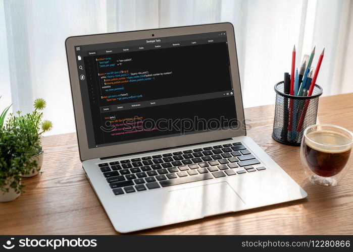 Software development programming on computer screen for modish application and program coding. Software development programming on computer screen for modish application