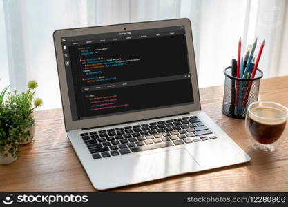 Software development programming on computer screen for modish application and program coding. Software development programming on computer screen for modish application