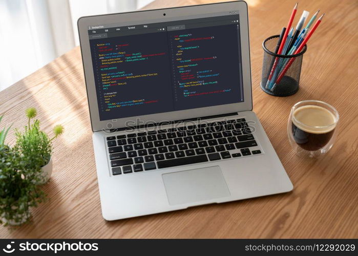 Software development programming on computer screen for modish application and program coding. Software development programming on computer screen for modish application