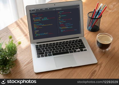 Software development programming on computer screen for modish application and program coding. Software development programming on computer screen for modish application