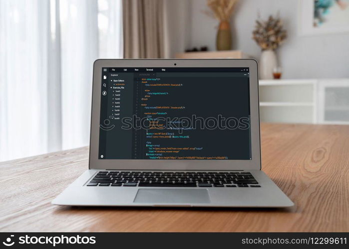 Software development programming on computer screen for modish application and program coding. Software development programming on computer screen for modish application