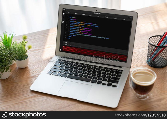 Software development programming on computer screen for modish application and program coding. Software development programming on computer screen for modish application