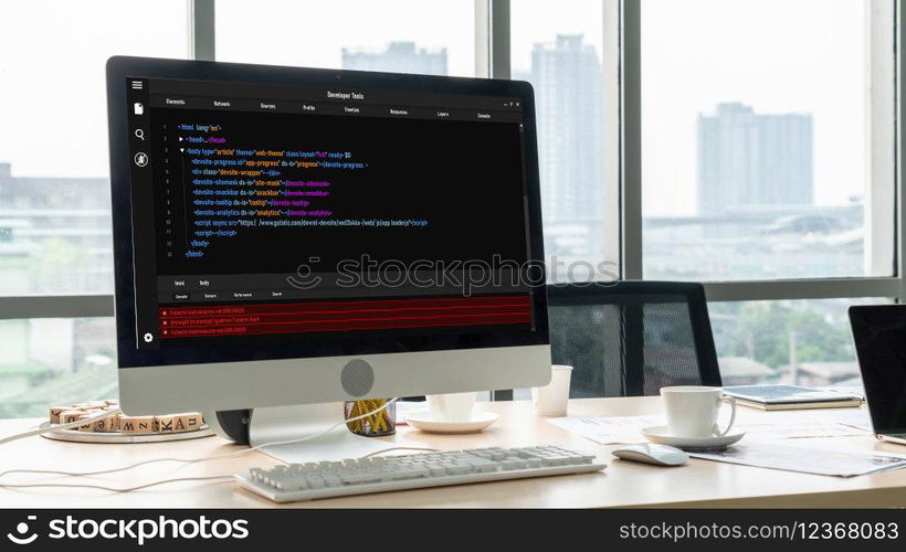 Software development programming on computer screen for modish application and program coding. Software development programming on computer screen for modish application