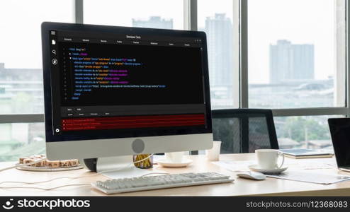 Software development programming on computer screen for modish application and program coding. Software development programming on computer screen for modish application