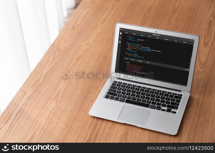 Software development programming on computer screen for modish application and program coding. Software development programming on computer screen for modish application