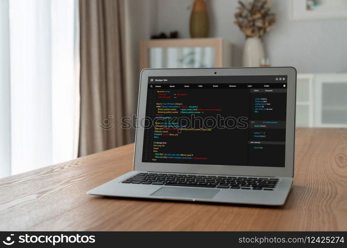Software development programming on computer screen for modish application and program coding. Software development programming on computer screen for modish application