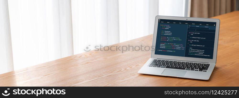 Software development programming on computer screen for modish application and program coding. Software development programming on computer screen for modish application