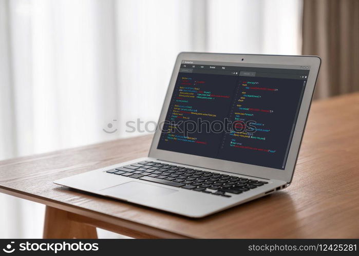 Software development programming on computer screen for modish application and program coding. Software development programming on computer screen for modish application