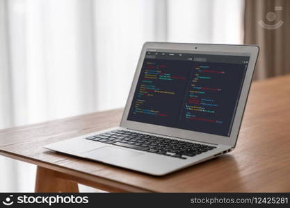 Software development programming on computer screen for modish application and program coding. Software development programming on computer screen for modish application