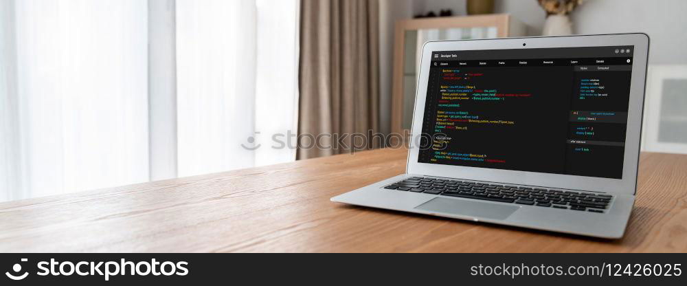 Software development programming on computer screen for modish application and program coding. Software development programming on computer screen for modish application