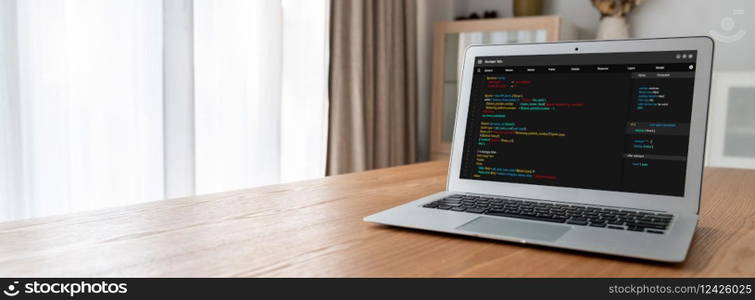 Software development programming on computer screen for modish application and program coding. Software development programming on computer screen for modish application