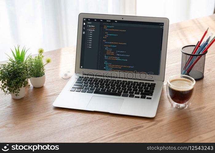 Software development programming on computer screen for modish application and program coding. Software development programming on computer screen for modish application