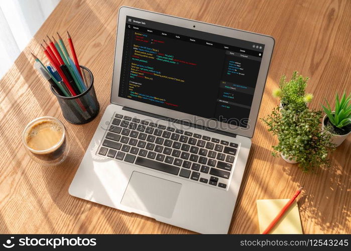 Software development programming on computer screen for modish application and program coding. Software development programming on computer screen for modish application