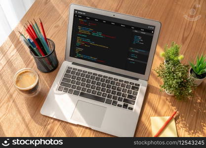 Software development programming on computer screen for modish application and program coding. Software development programming on computer screen for modish application