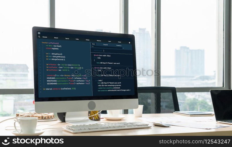 Software development programming on computer screen for modish application and program coding. Software development programming on computer screen for modish application