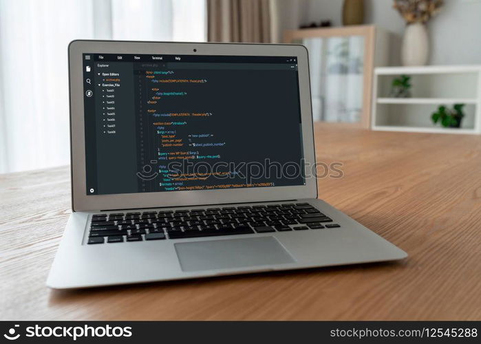 Software development programming on computer screen for modish application and program coding. Software development programming on computer screen for modish application