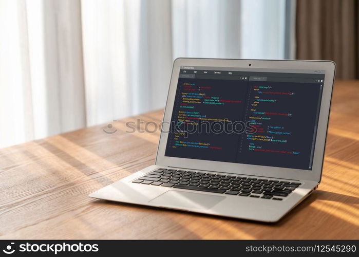 Software development programming on computer screen for modish application and program coding. Software development programming on computer screen for modish application