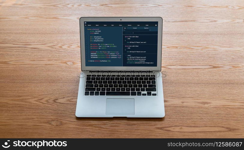 Software development programming on computer screen for modish application and program coding. Software development programming on computer screen for modish application