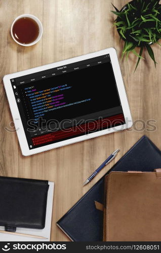 Software development programming on computer screen for modish application and program coding. Software development programming on computer screen for modish application
