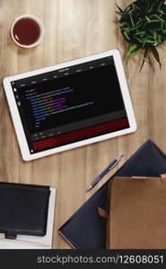 Software development programming on computer screen for modish application and program coding. Software development programming on computer screen for modish application