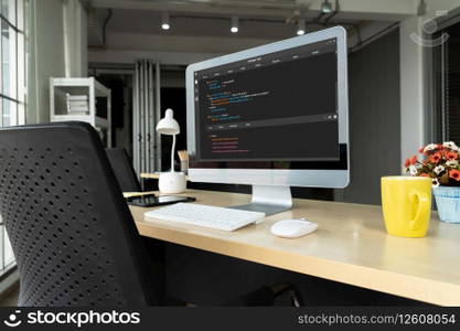 Software development programming on computer screen for modish application and program coding. Software development programming on computer screen for modish application