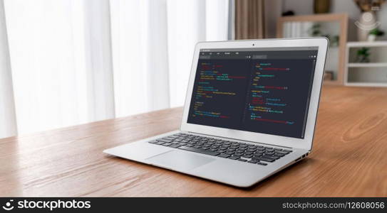 Software development programming on computer screen for modish application and program coding. Software development programming on computer screen for modish application