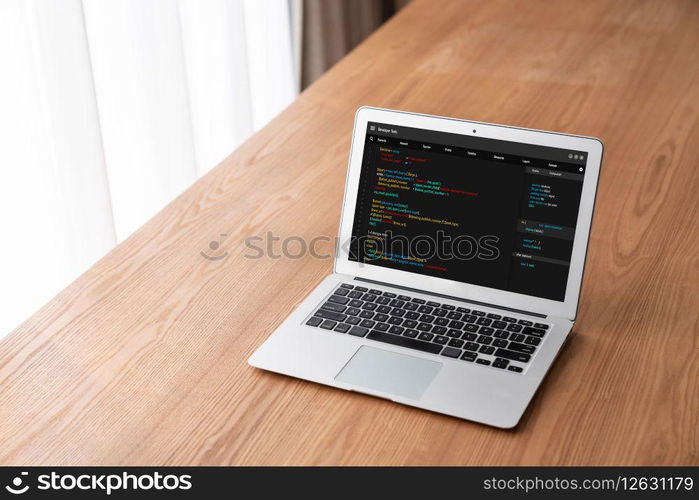 Software development programming on computer screen for modish application and program coding. Software development programming on computer screen for modish application