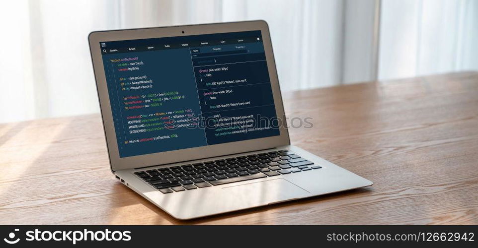 Software development programming on computer screen for modish application and program coding. Software development programming on computer screen for modish application