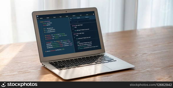 Software development programming on computer screen for modish application and program coding. Software development programming on computer screen for modish application
