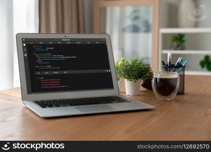 Software development programming on computer screen for modish application and program coding. Software development programming on computer screen for modish application