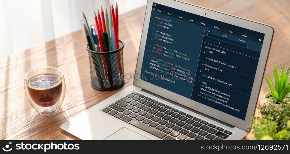 Software development programming on computer screen for modish application and program coding. Software development programming on computer screen for modish application