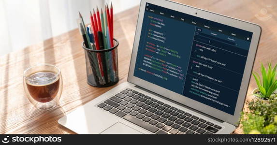 Software development programming on computer screen for modish application and program coding. Software development programming on computer screen for modish application