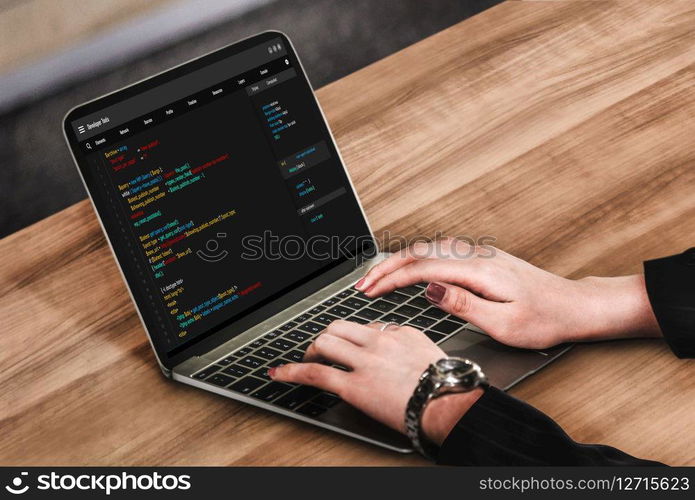 Software development programming on computer screen for modish application and program coding. Software development programming on computer screen for modish application