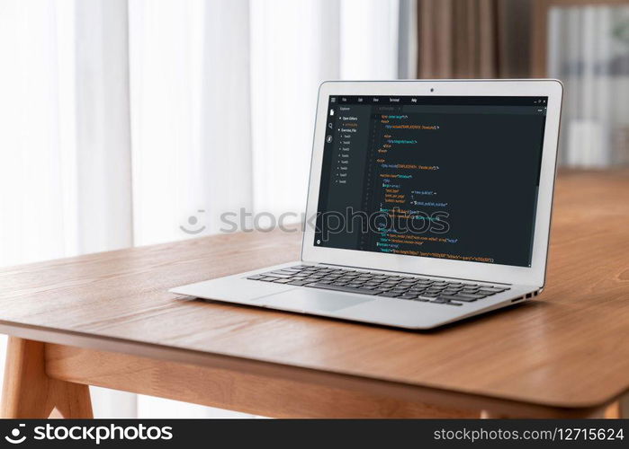 Software development programming on computer screen for modish application and program coding. Software development programming on computer screen for modish application