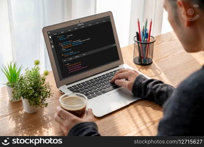 Software development programming on computer screen for modish application and program coding. Software development programming on computer screen for modish application