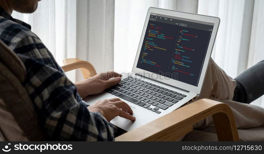 Software development programming on computer screen for modish application and program coding. Software development programming on computer screen for modish application