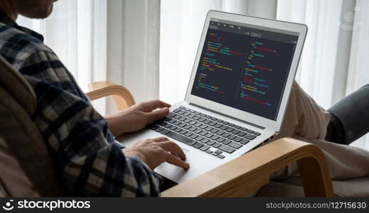 Software development programming on computer screen for modish application and program coding. Software development programming on computer screen for modish application