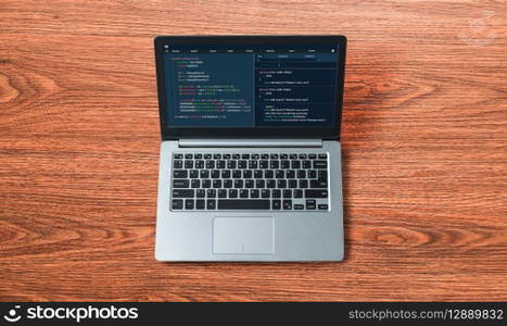 Software development programming on computer screen for modish application and program coding. Software development programming on computer screen for modish application