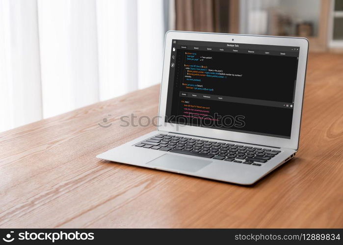 Software development programming on computer screen for modish application and program coding. Software development programming on computer screen for modish application