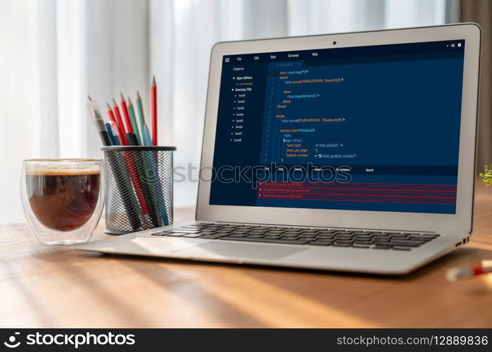Software development programming on computer screen for modish application and program coding. Software development programming on computer screen for modish application