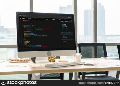Software development programming on computer screen for modish application and program coding. Software development programming on computer screen for modish application