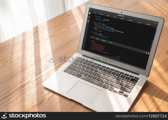Software development programming on computer screen for modish application and program coding. Software development programming on computer screen for modish application