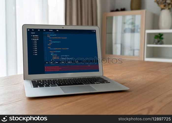 Software development programming on computer screen for modish application and program coding. Software development programming on computer screen for modish application