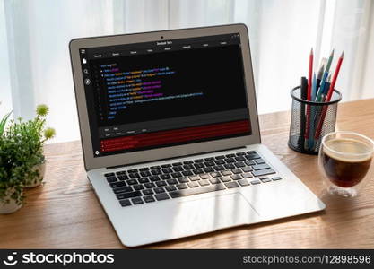 Software development programming on computer screen for modish application and program coding. Software development programming on computer screen for modish application