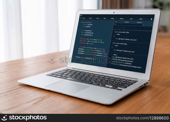 Software development programming on computer screen for modish application and program coding. Software development programming on computer screen for modish application