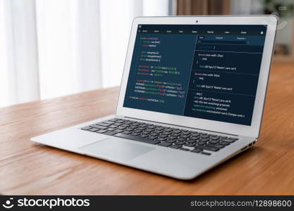 Software development programming on computer screen for modish application and program coding. Software development programming on computer screen for modish application