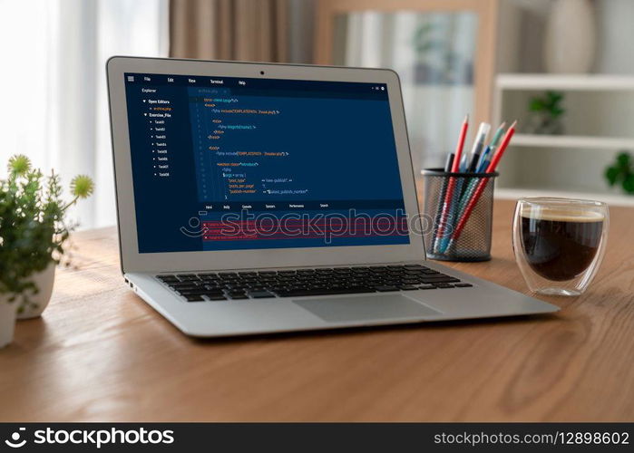 Software development programming on computer screen for modish application and program coding. Software development programming on computer screen for modish application