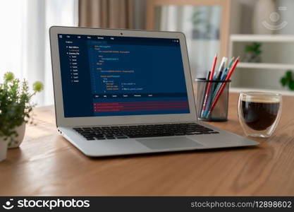 Software development programming on computer screen for modish application and program coding. Software development programming on computer screen for modish application